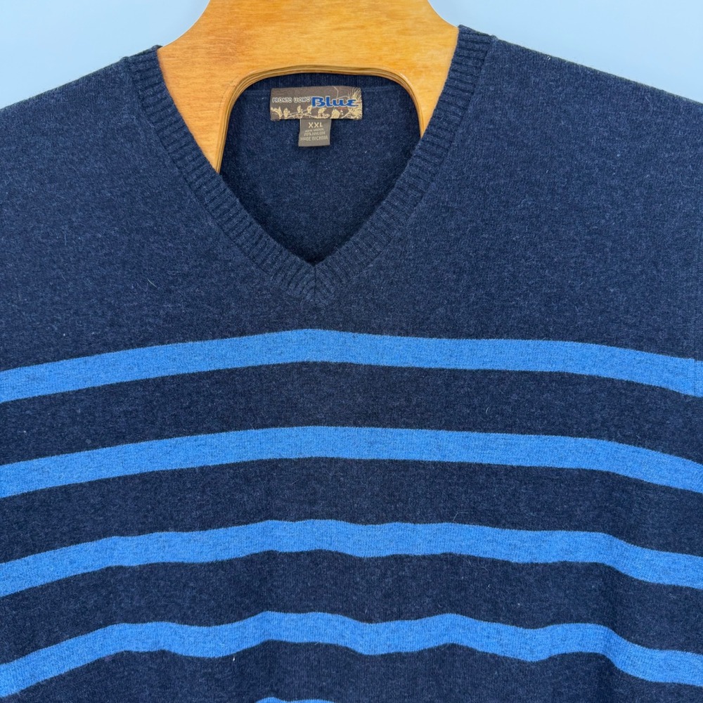 Pronto Uomo Blue Mens XXL Wool Blend V-Neck Striped Sweater Charcoal Blue - Picture 3 of 7